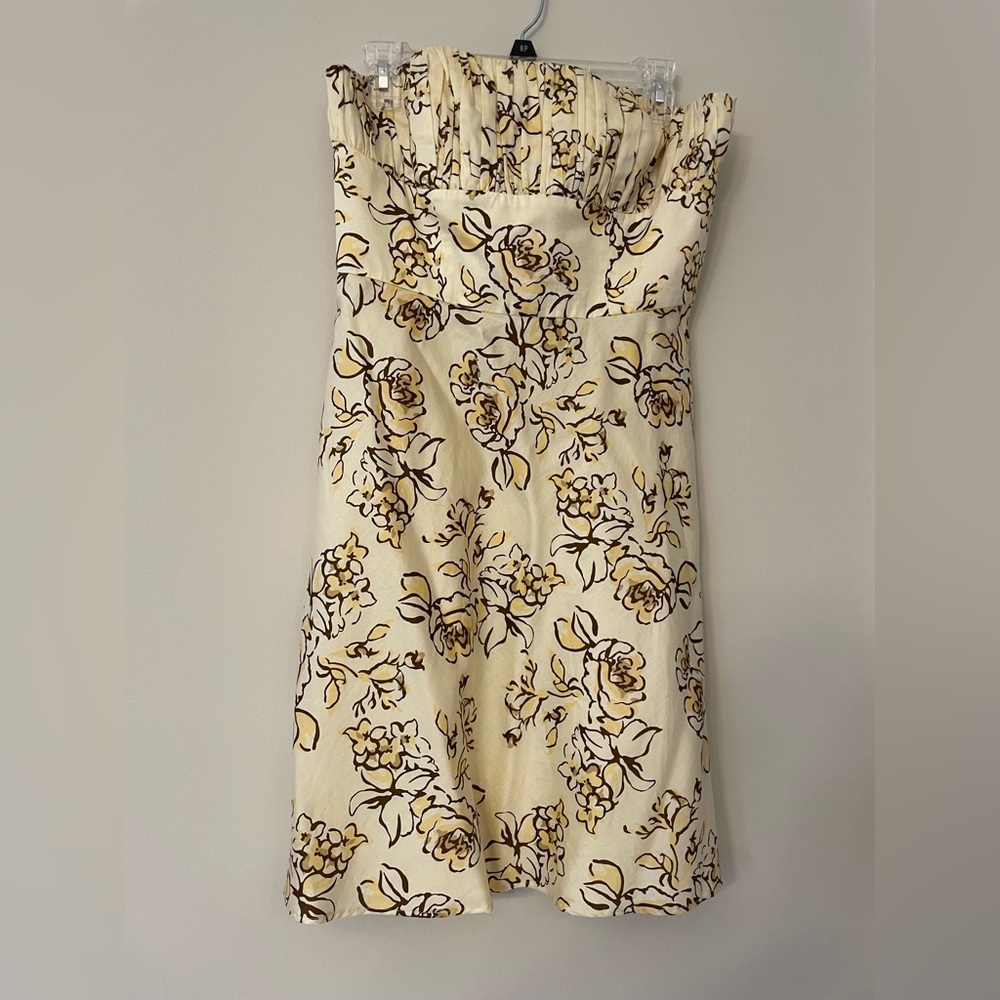 Tan floral strapless dress, new with tags
